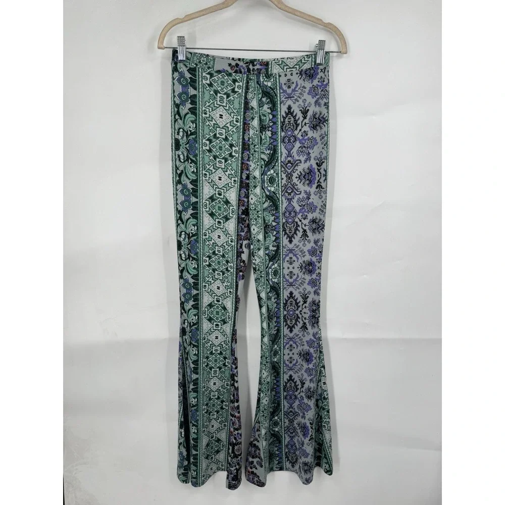 Free‎ People Artsy Retro Flare Pull On Legging Women S Green Floral Paisley Boho